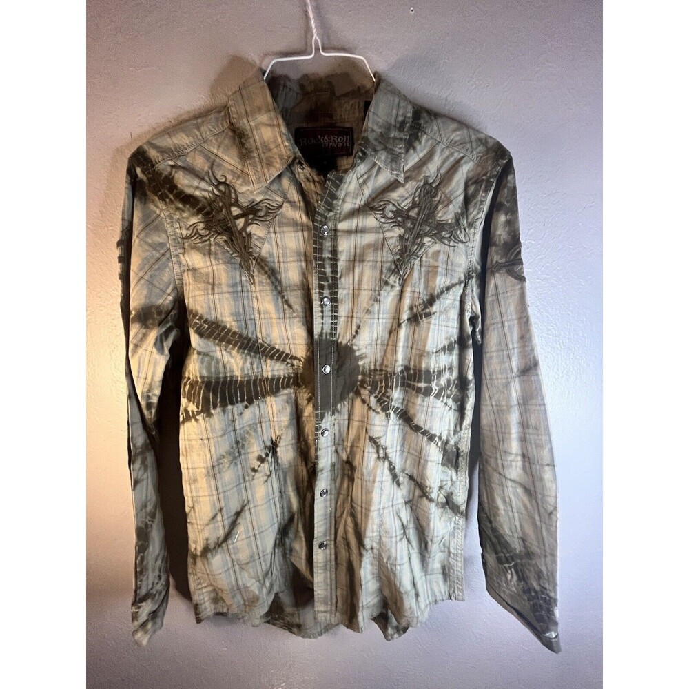 Rock & Roll Cowboy Mens Cross Snap Button Shirt  Small Green